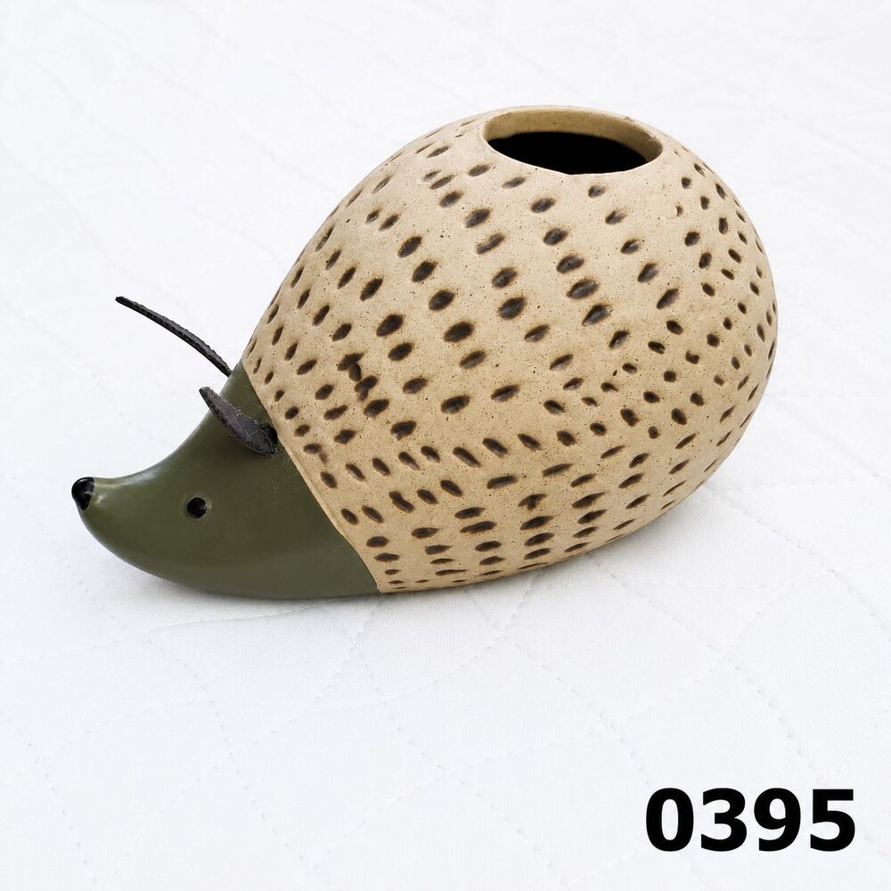 Vintage Studio Pottery Hedgehog Bud Vase Toothpick Holder - 0395